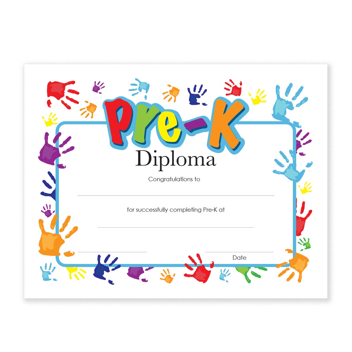 pre-k diplomas with handprints design | alphabet u