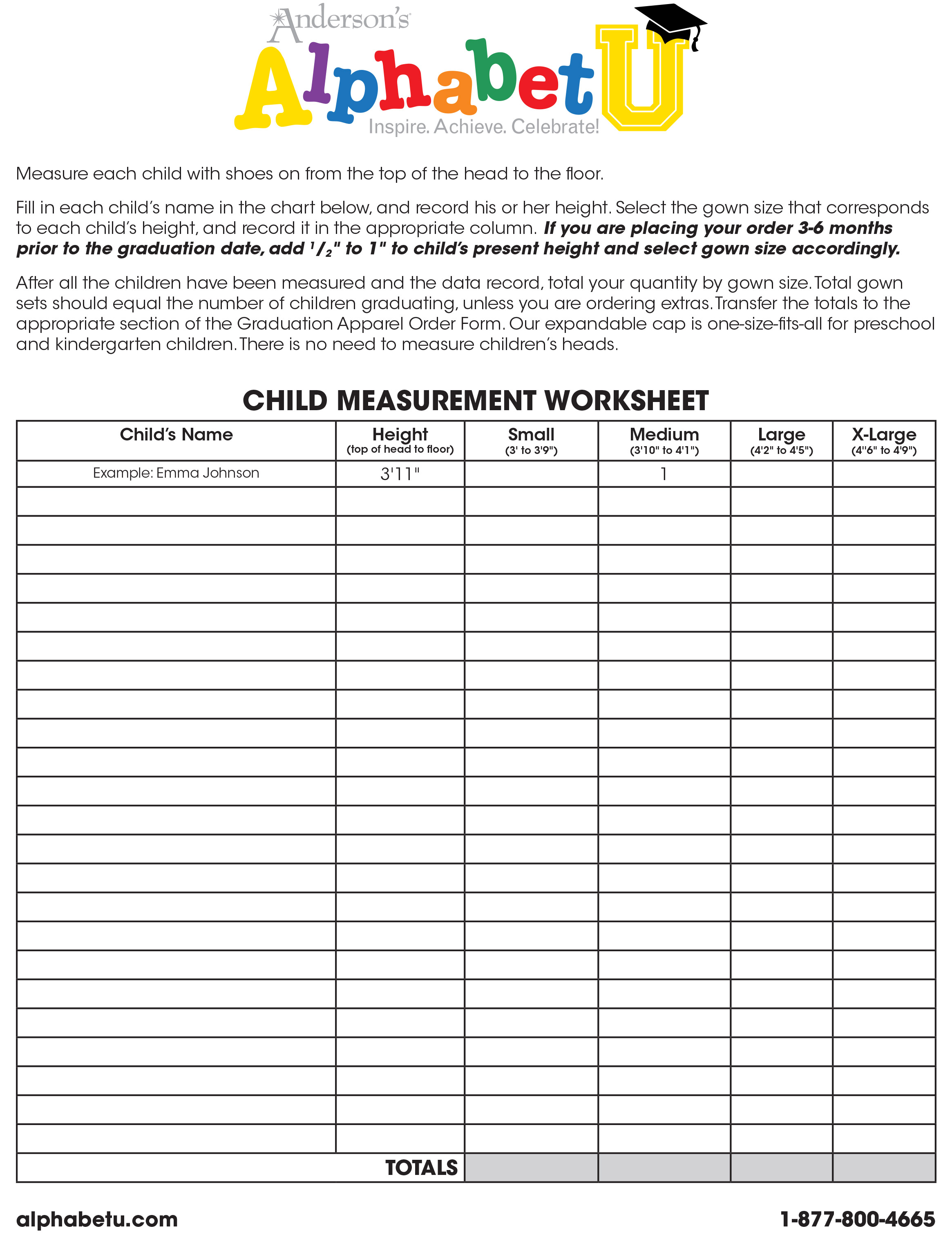 Child Measurement Worksheet