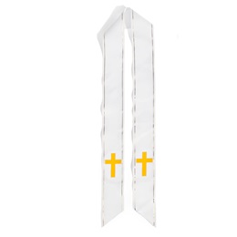 White Graduation Sash With Gold Cross