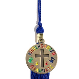 Graduation Tassel With Kindergarten Handprints and Cross Charm