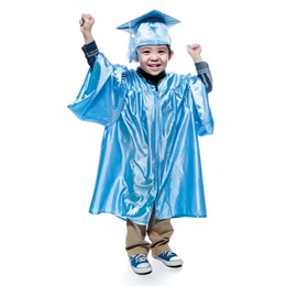 Shiny Light Blue Grad Set with Gown, Cap and Tassel