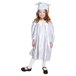 Shiny White Grad Set with Gown, Cap and Tassel