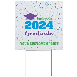 Custom Yard Sign - Kindergarten Confetti Grad Cap