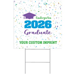 Custom Yard Sign - Kindergarten Confetti Grad Cap