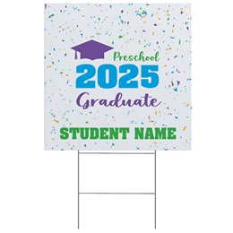 Custom Yard Sign - Preschool Confetti Grad Cap