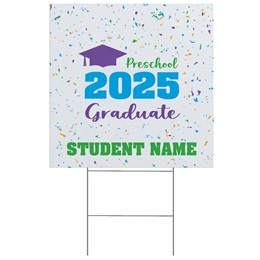Custom Yard Sign - Preschool Confetti Grad Cap