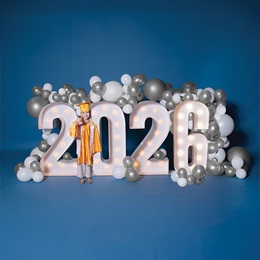 Silver and White 6 ft. x 12 ft. Lighted Year Photo Prop