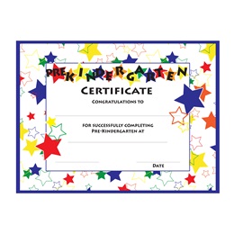 8 1/2 in. x 11 in. Color Craze Stars Pre-Kindergarten Certificates (30/pkg)