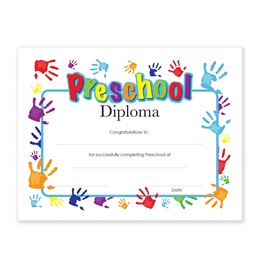 Preschool Diplomas With Handprints Design