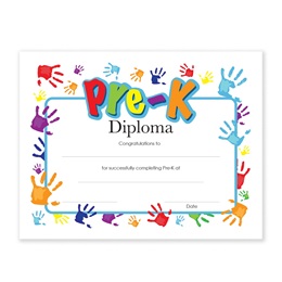 Pre-K Diplomas With Handprints Design