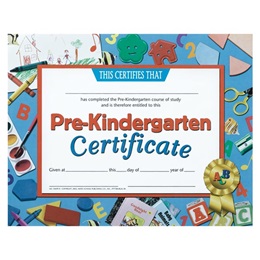 Pre-Kindergarten Certificate with School Supplies Design